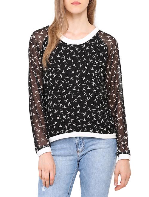 black printed georgette top - 14221738 - Very Small Image - 1