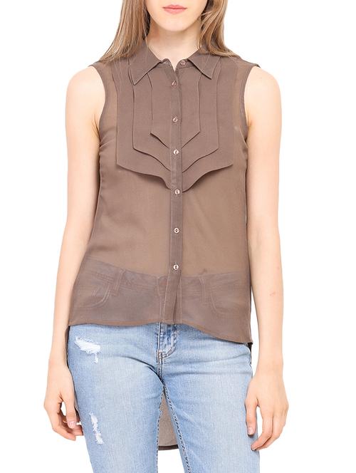brown georgette casual top - 14221742 - Very Small Image - 1