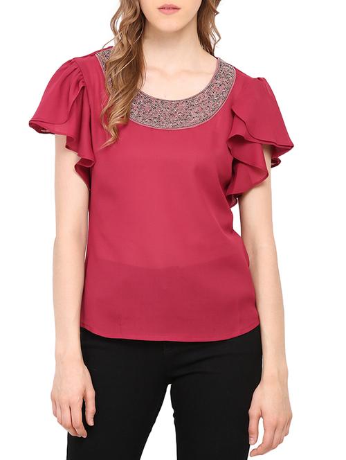 maroon crepe casual top - 14221758 - Very Small Image - 1