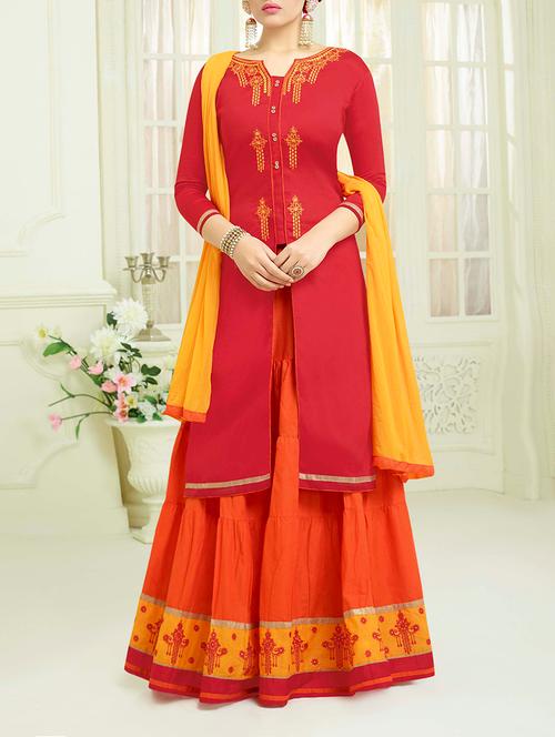 red cotton blend dress material - 14221839 - Very Small Image - 1