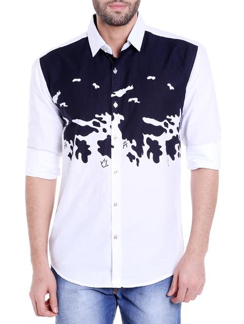 blue cotton color block casual shirt - 14222407 - Very Small Image - 1