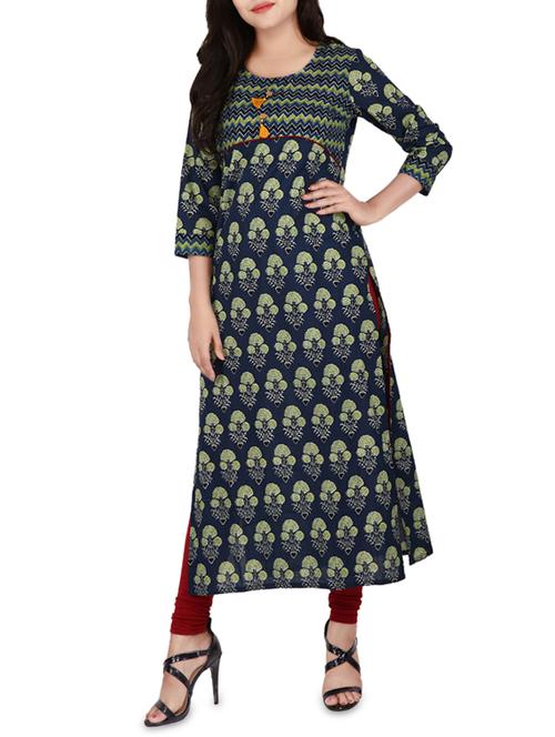 blue cotton straight kurta - 14222644 - Very Small Image - 1