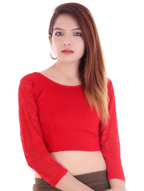 red solid cotton lycra blouse - 14222966 - Very Small Image - 1