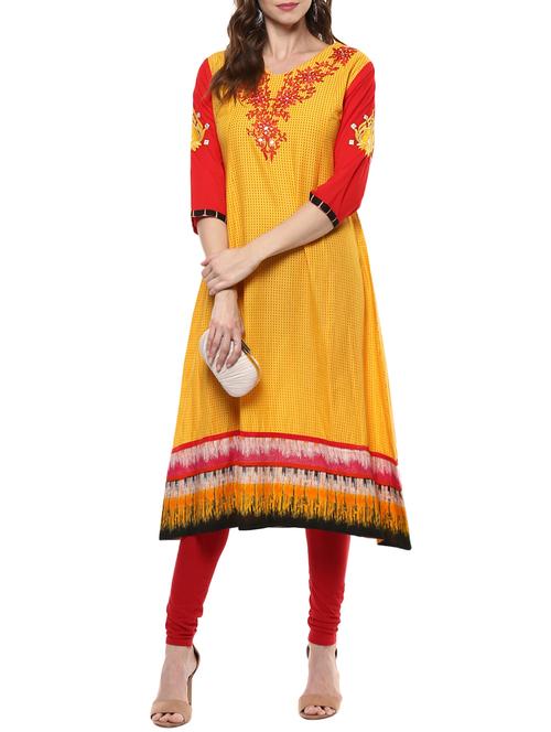 yellow cotton a-line kurta - 14223651 - Very Small Image - 1