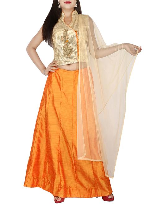 orange silk a-line lehenga - 14223664 - Very Small Image - 1