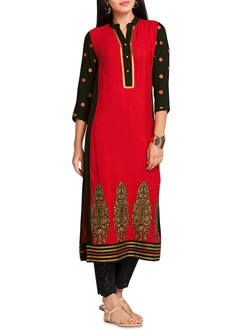 red viscose straight kurta - 14224932 - Very Small Image - 1