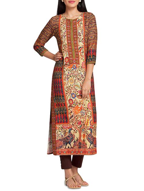 orange rayon straight rkurta - 14224957 - Very Small Image - 1