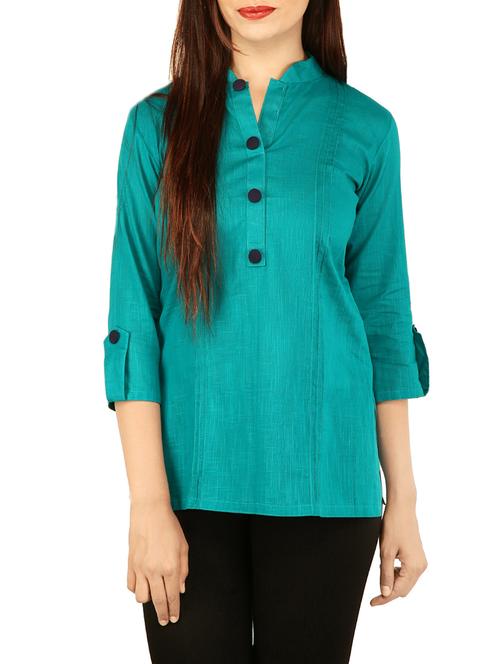 green cotton straight kurti - 14225042 - Very Small Image - 1