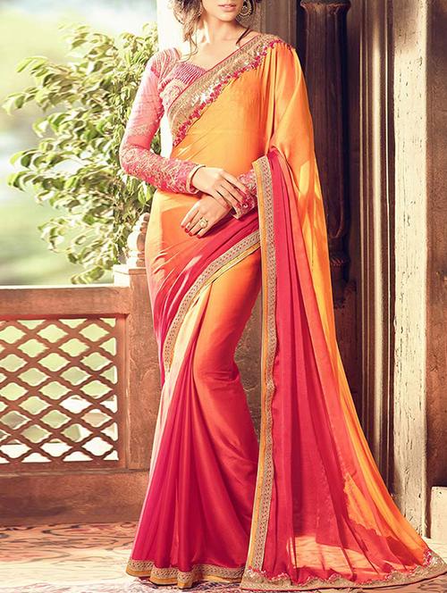 orange art silk ombre saree with blouse - 14225367 - Very Small Image - 1