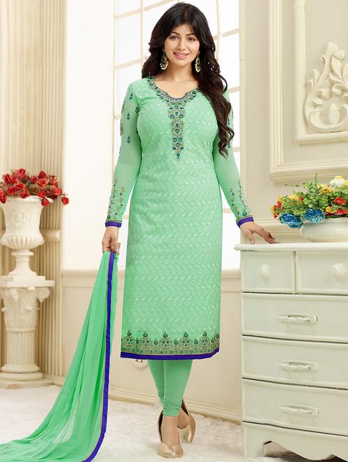 green semi-stitched churidaar suit - 14225846 - Very Small Image - 1