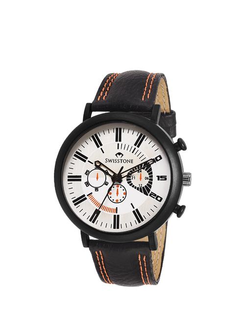 swisstone sprt152-slv black leather strap wrist watch for men - 14226010 - Very Small Image - 1