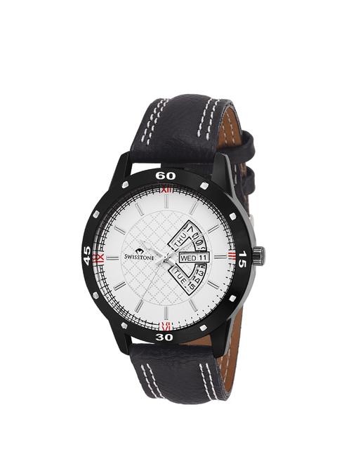 swisstone bk315-wt day and date display black leather strap wrist watch for men - 14226013 - Very Small Image - 1