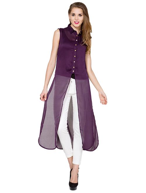 front slit button up sheer tunic - 14226259 - Very Small Image - 1
