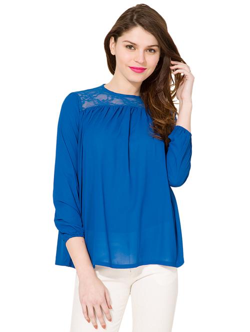 lace panel gathered detail top - 14226318 - Very Small Image - 1