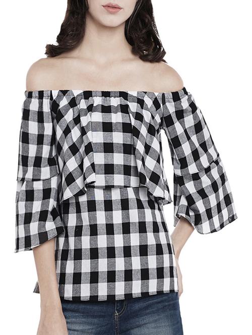 black checkered cotton blend layered top - 14226337 - Very Small Image - 1