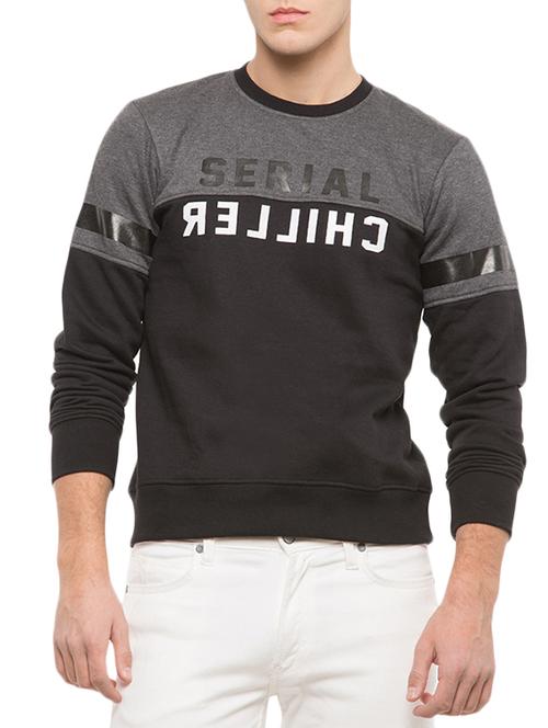 black cotton color block sweatshirt - 14227181 - Very Small Image - 1