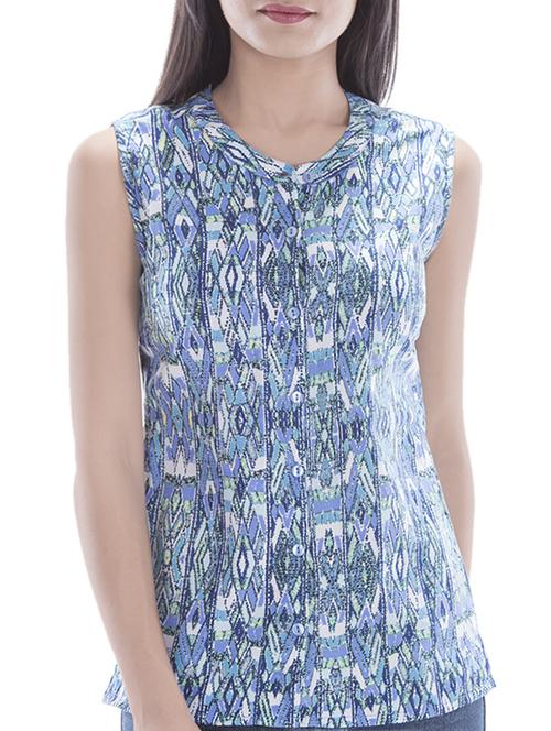 round neck sleeveless printed top - 14227192 - Very Small Image - 1