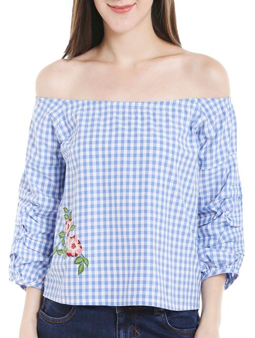 off shoulder gingham top - 14227293 - Very Small Image - 1