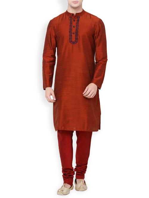 red rayon kurta payjama set - 14227521 - Very Small Image - 1