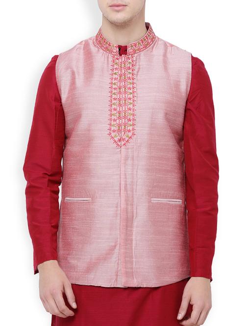 pink rayon nehru jacket - 14227630 - Very Small Image - 1