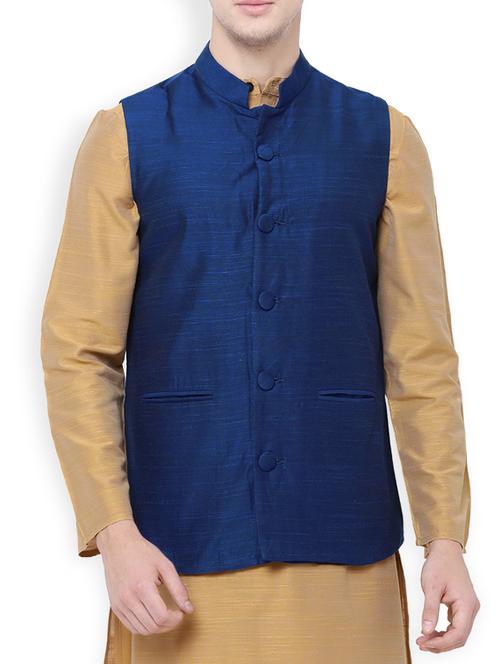 blue rayon nehru jacket - 14227641 - Very Small Image - 1