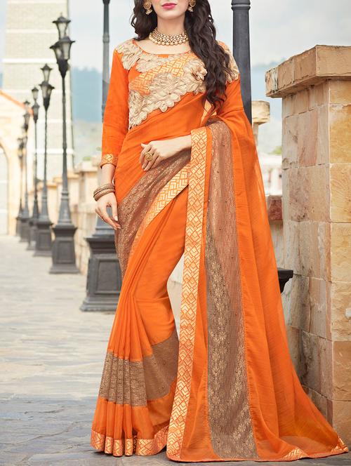 orange embroidered saree with blouse - 14227855 - Very Small Image - 1