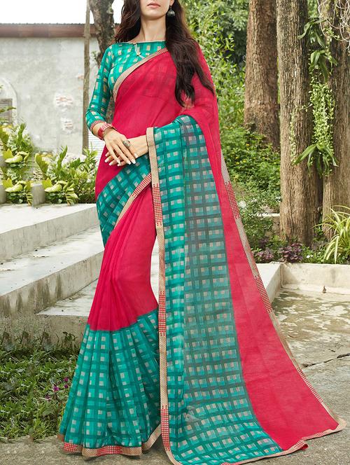 checkered bordered printed saree - 14227878 - Very Small Image - 1