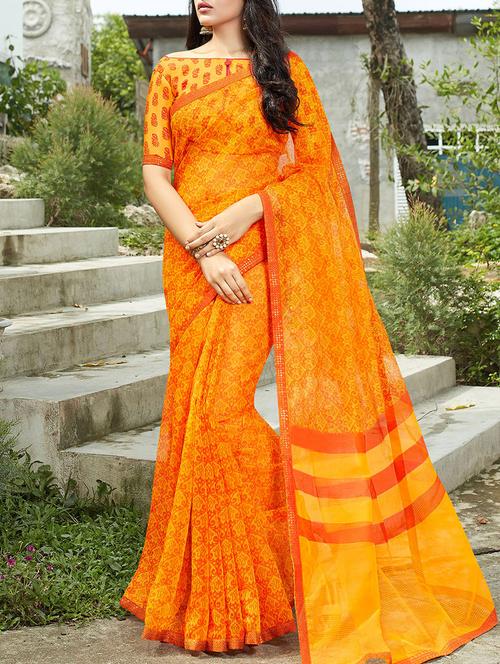 orange printed saree - 14227879 - Very Small Image - 1