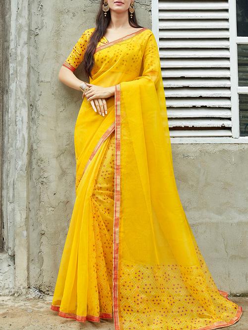 yellow cotton printed saree - 14227882 - Very Small Image - 1