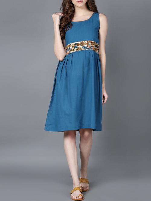 indibox blue cotton fit & flare dress - 14228544 - Very Small Image - 1