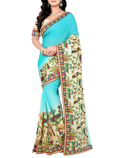 sky blue chiffon embroidered saree with blouse - 14228762 - Very Small Image - 1