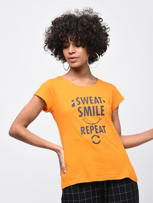 yellow printed cotton regular tee - 14229276 - Very Small Image - 1