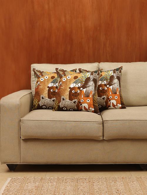 wild jungle safari cotton set of-3 cushion covers - green - 14231332 - Very Small Image - 1