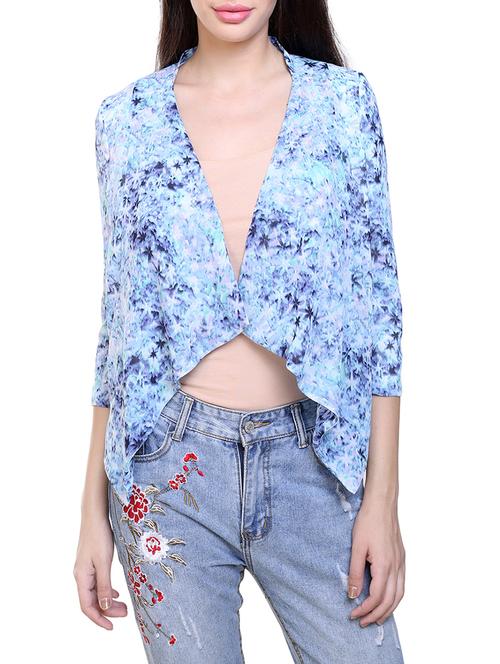 blue printed georgette asymmetric shrug - 14232435 - Very Small Image - 1