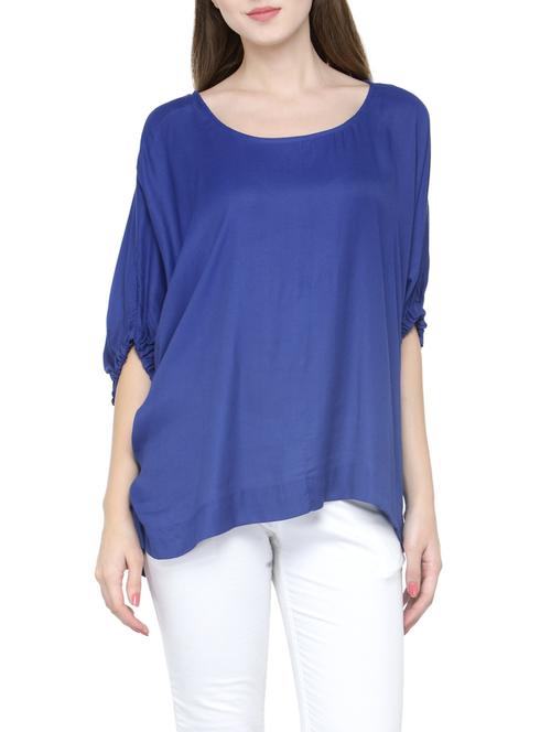 solid blue crepe top - 14232655 - Very Small Image - 1