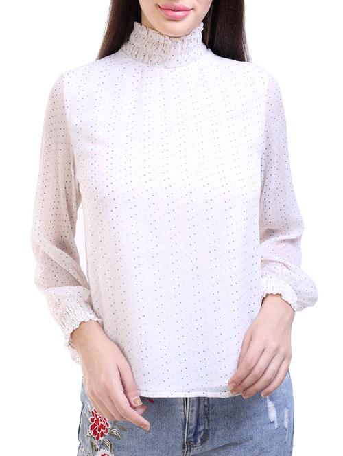 cream polka dots printed regular top - 14232831 - Very Small Image - 1