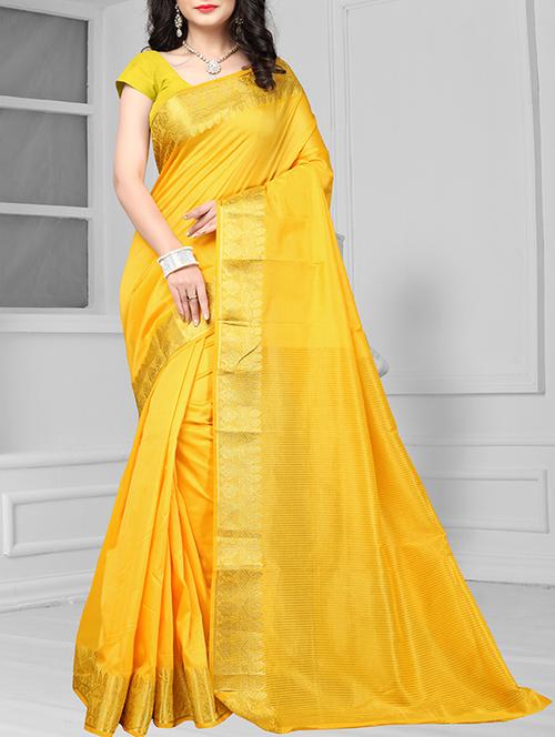 yellow art silk bordered saree with blouse - 14232854 - Very Small Image - 1