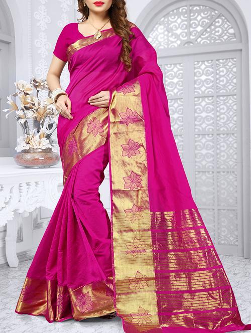 magenta cotton silk bordered saree with blouse - 14232877 - Very Small Image - 1