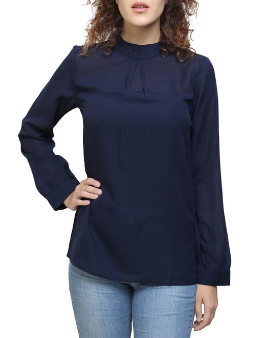 embellished mock neck pleated top - 14233136 - Very Small Image - 1