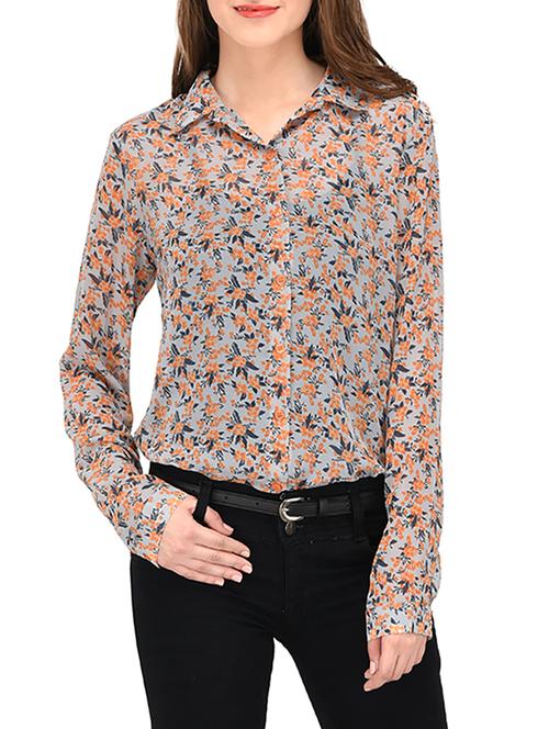 orange floral printed shirt - 14233306 - Very Small Image - 1