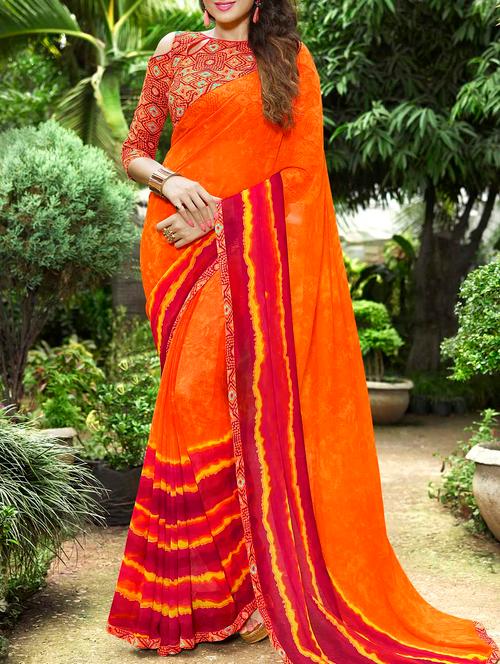 orange georgette printed saree - 14233516 - Very Small Image - 1