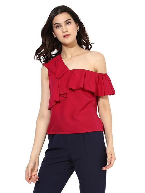 solid maroon ruffle top - 14234543 - Very Small Image - 1