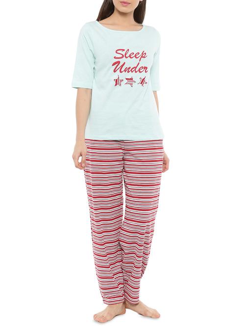 light blue printed cotton pyjama set - 14234771 - Very Small Image - 1