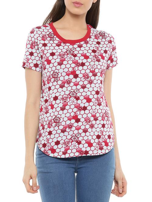 red printed cotton regular tee - 14234800 - Very Small Image - 1