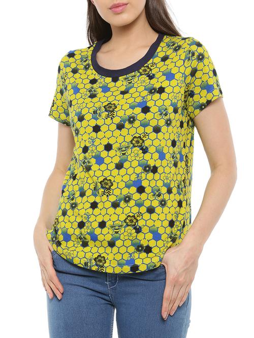 yellow printed cotton regular tee - 14234801 - Very Small Image - 1