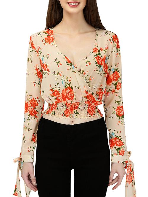 beige floral printed crop top - 14235832 - Very Small Image - 1