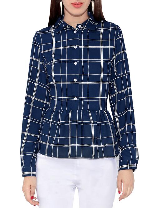 navy blue checkered peplum top - 14237247 - Very Small Image - 1
