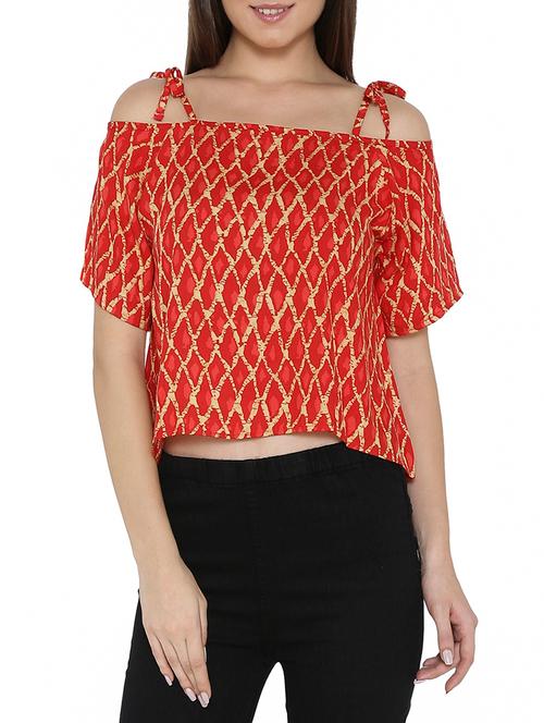 tie up neck cold shoulder top - 14238377 - Very Small Image - 1