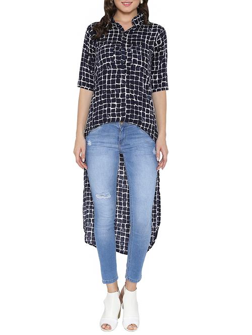 navy blue rayon asymmetric tunic - 14238384 - Very Small Image - 1