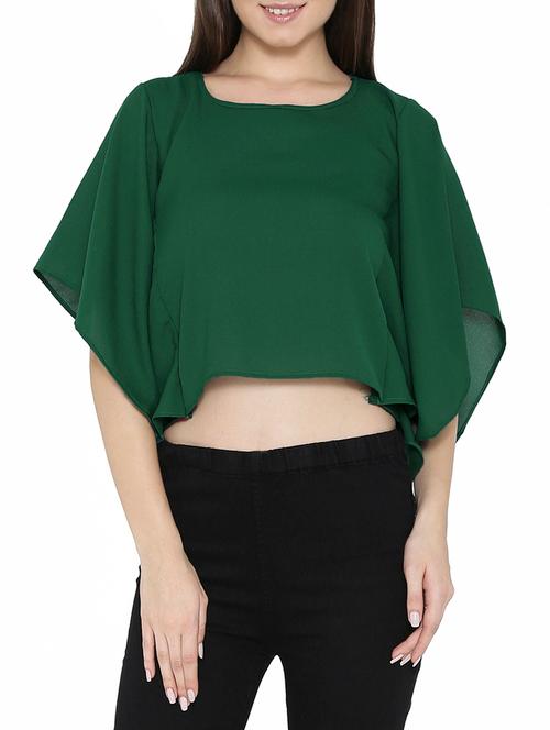 green poly georgette crop top - 14238389 - Very Small Image - 1